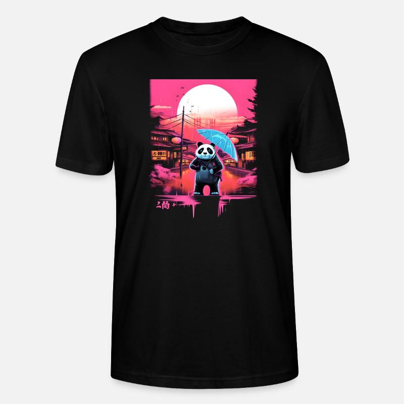 Synthwave Panda with umbrella - Stanley/Stella Unisex Bio-T-Shirt CRAFTER - Schwarz