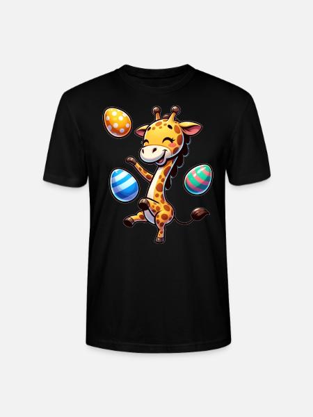 Easter Giraffe, Juggling Easter Eggs - Stanley/Stella CRAFTER Unisex Organic T-Shirt - black