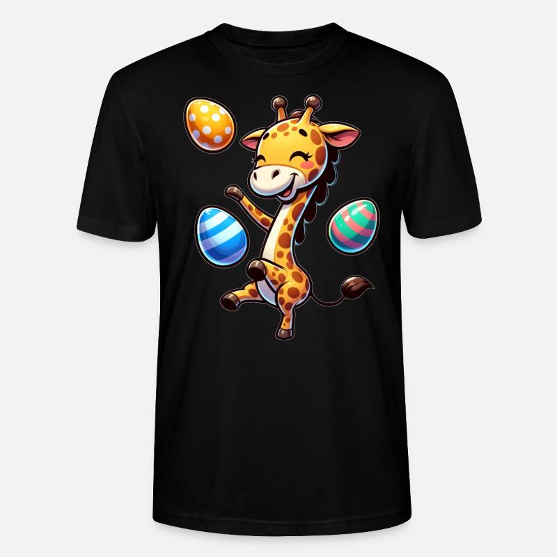 Easter Giraffe, Juggling Easter Eggs - Stanley/Stella CRAFTER Unisex Organic T-Shirt - black