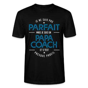 je suis un papa coach cadeau coach sportif humour - T-shirt bio CRAFTER Stanley Stella Unisexe - noir - Devant - Alina (178cm) & Michal (187cm)