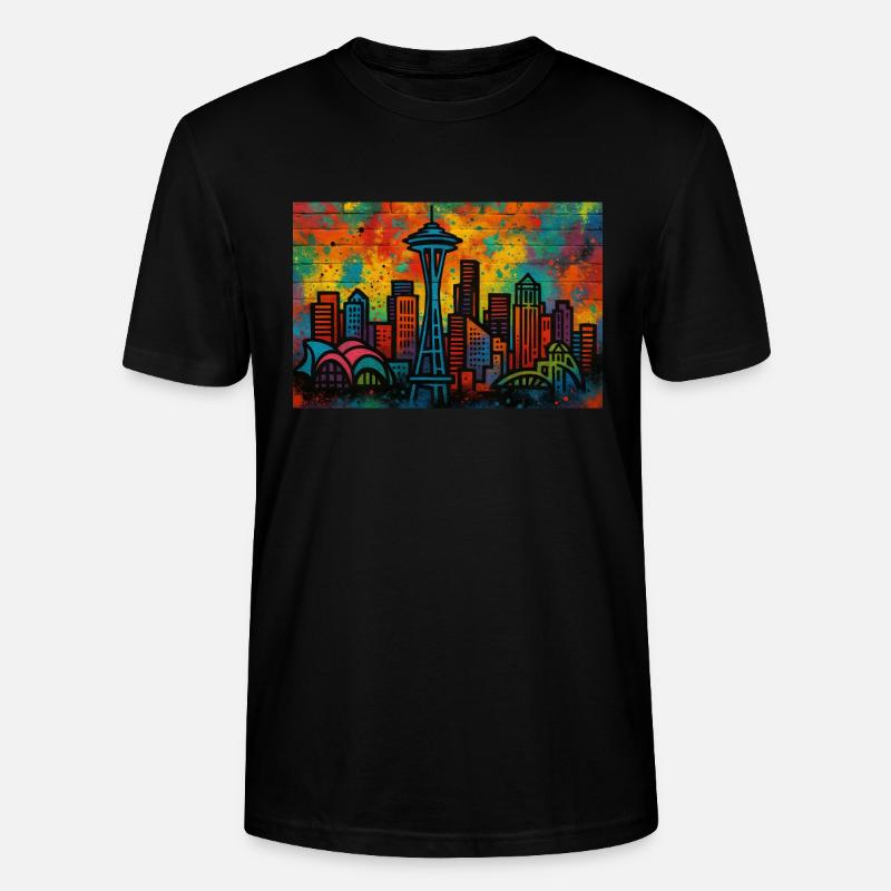 Graffiti der Seattle Skyline - T-shirt bio CRAFTER Stanley Stella Unisexe - noir