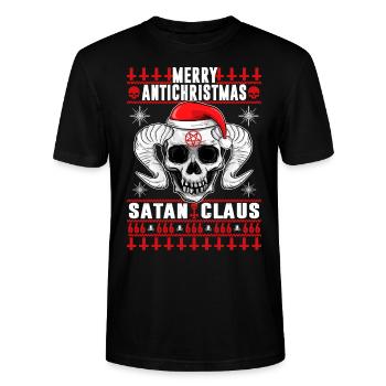 Merry Antichristmas - Satan Claus Ugly Sweater - Stanley/Stella Unisex Bio-T-Shirt CRAFTER - Schwarz - Vorne - Alina (178cm) & Michal (187cm)