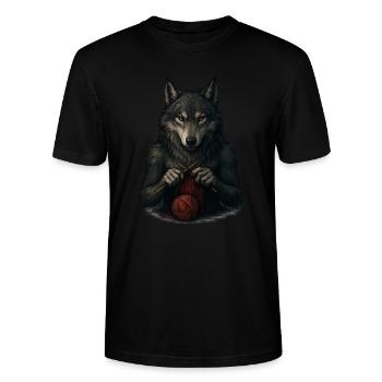 Knitting She-Wolf - Wild, Free and Untamed - Stanley/Stella CRAFTER Unisex Organic T-Shirt - black - Front - Alina (178cm) & Michal (187cm)
