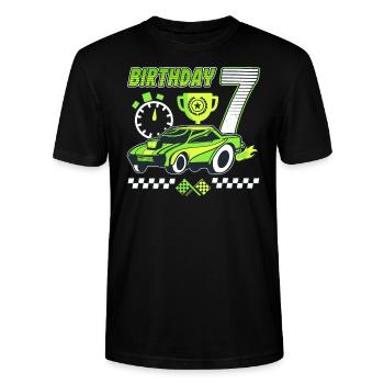 7. Geburtstag Rennwagen 7 Jahre alt Rennfahrer - Stanley/Stella Unisex Bio-T-Shirt CRAFTER - Schwarz - Vorne - Alina (178cm) & Michal (187cm)