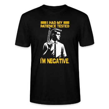 J’ai mis ma patience à rude épreuve, je suis négatif - T-shirt bio CRAFTER Stanley Stella Unisexe - noir - Devant - Alina (178cm) & Michal (187cm)