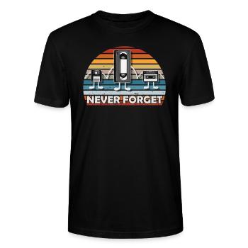Never Forget Tee Funny Videocassette Disquette - T-shirt bio CRAFTER Stanley Stella Unisexe - noir - Devant - Alina (178cm) & Michal (187cm)