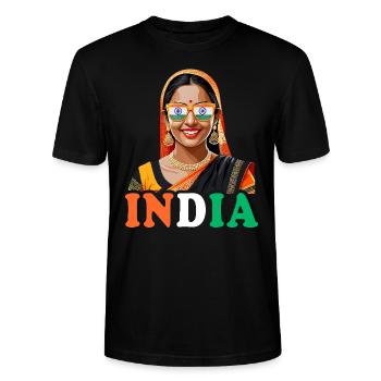 Indian Flag Indian Women - Stanley/Stella CRAFTER Unisex Organic T-Shirt - black - Front - Alina (178cm) & Michal (187cm)