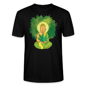 Pothead T-Shirt 420 cannabis - Stanley/Stella CRAFTER Unisex Organic T-Shirt - black - Front - Alina (178cm) & Michal (187cm)