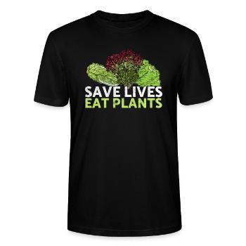 Sauver des vies Manger des plantes Sauvetage d’animaux Droits des animaux - T-shirt bio CRAFTER Stanley Stella Unisexe - noir - Devant - Alina (178cm) & Michal (187cm)