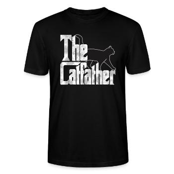 Cat Dad The Catfather Crazy Cat Father Kitty Daddy - Stanley/Stella Unisex Bio-T-Shirt CRAFTER - Schwarz - Vorne - Alina (178cm) & Michal (187cm)