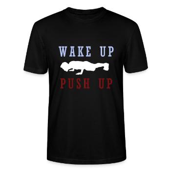 Push up Motivation mit Bild und Spruch - Stanley/Stella Unisex Bio-T-Shirt CRAFTER - Schwarz - Vorne - Alina (178cm) & Michal (187cm)