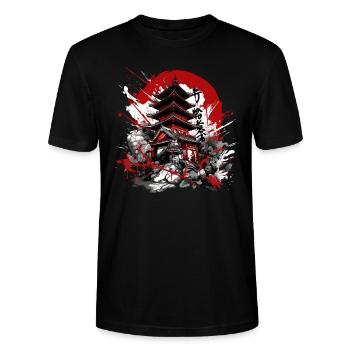 Japan Japanese Temple Nihon - Stanley/Stella CRAFTER Unisex Organic T-Shirt - black - Front - Alina (178cm) & Michal (187cm)