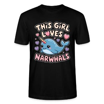 Narwal Spruch Narwale Lustiges Narwal Geschenk - Stanley/Stella Unisex Bio-T-Shirt CRAFTER - Schwarz - Vorne - Alina (178cm) & Michal (187cm)
