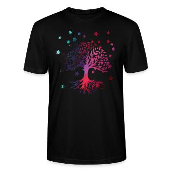 Baum des Lebens ,Lebensbaum,blumen,bunt,graffiti - Stanley/Stella Unisex Bio-T-Shirt CRAFTER - Schwarz - Vorne - Alina (178cm) & Michal (187cm)