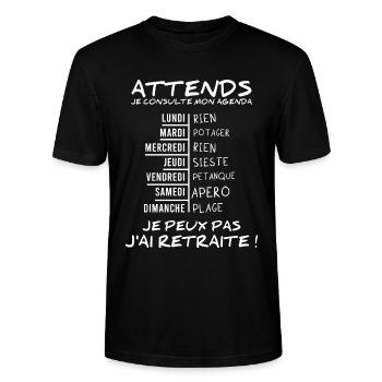 Agenda Retraite (texte blanc) - T-shirt bio CRAFTER Stanley Stella Unisexe - noir - Devant - Alina (178cm) & Michal (187cm)