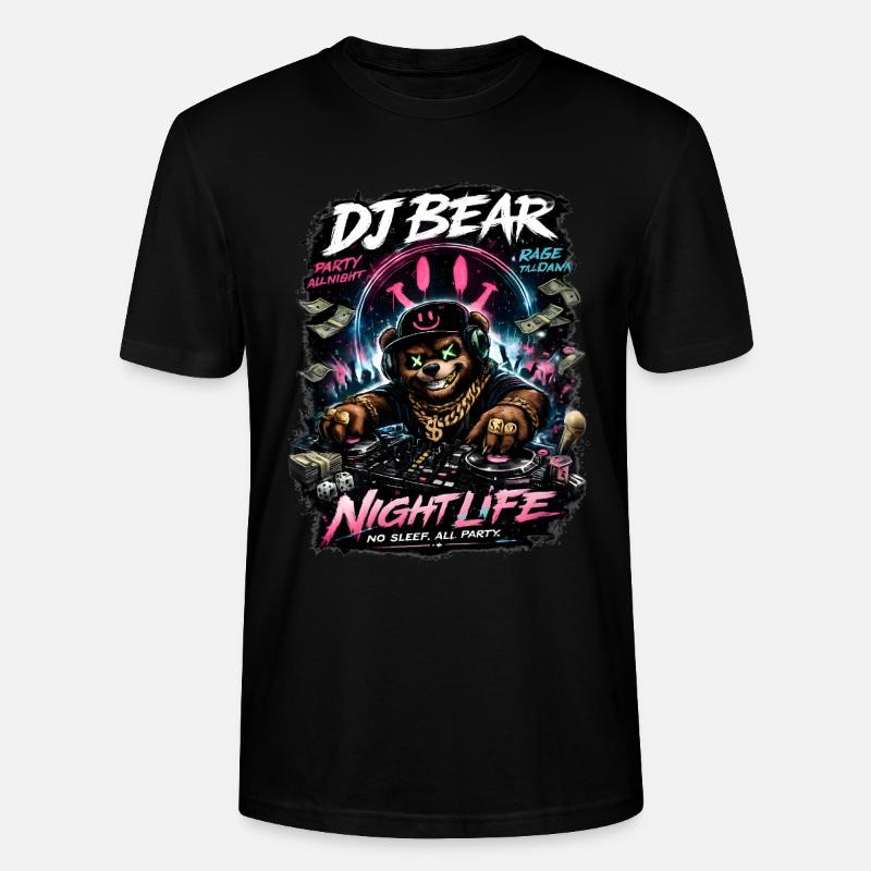 DJ Bear Nachtleben Orso Neon - Stanley/Stella Unisex Bio-T-Shirt CRAFTER - Schwarz