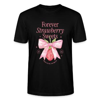 Coquette Bow fraise millésime - T-shirt bio CRAFTER Stanley Stella Unisexe - noir - Devant - Alina (178cm) & Michal (187cm)