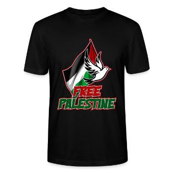 Free Palestine - Stanley/Stella Unisex Bio-T-Shirt CRAFTER - Schwarz - Vorne - Alina (178cm) & Michal (187cm)