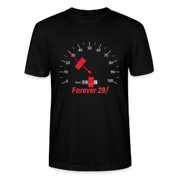 Forever 29! Festgeklebter Geburtstags-Tachometer - Stanley/Stella Unisex Bio-T-Shirt CRAFTER - Schwarz - Vorne - Alina (178cm) & Michal (187cm)