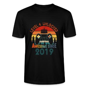 Level 4 Freigeschaltet Awesome seit 2019 Funny Gamer - Stanley/Stella Unisex Bio-T-Shirt CRAFTER - Schwarz - Vorne - Alina (178cm) & Michal (187cm)