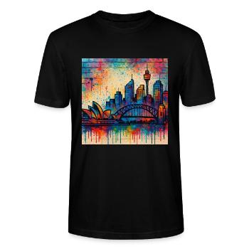 Graffiti Kunst von Sydneys Skyline - Stanley/Stella Unisex Bio-T-Shirt CRAFTER - Schwarz - Vorne - Alina (178cm) & Michal (187cm)
