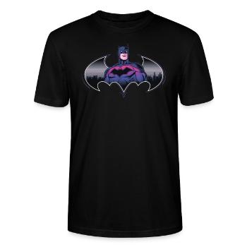 Batman Cooles Design Mit Logo Und Pinkem Kostüm - Stanley/Stella Unisex Bio-T-Shirt CRAFTER - Schwarz - Vorne - Alina (178cm) & Michal (187cm)