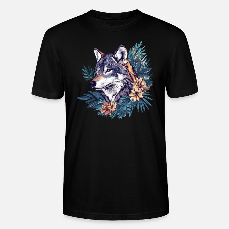 Wilder Wolf mit Blumen - Stanley/Stella Unisex Bio-T-Shirt CRAFTER - Schwarz