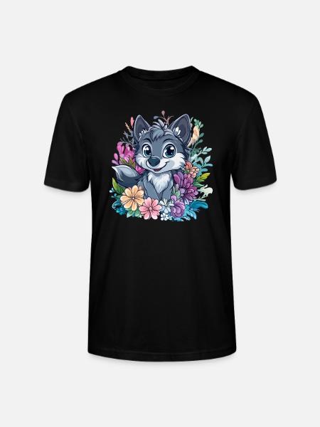 Flower Wolf Cartoon Style - Stanley/Stella CRAFTER Unisex Organic T-Shirt - black