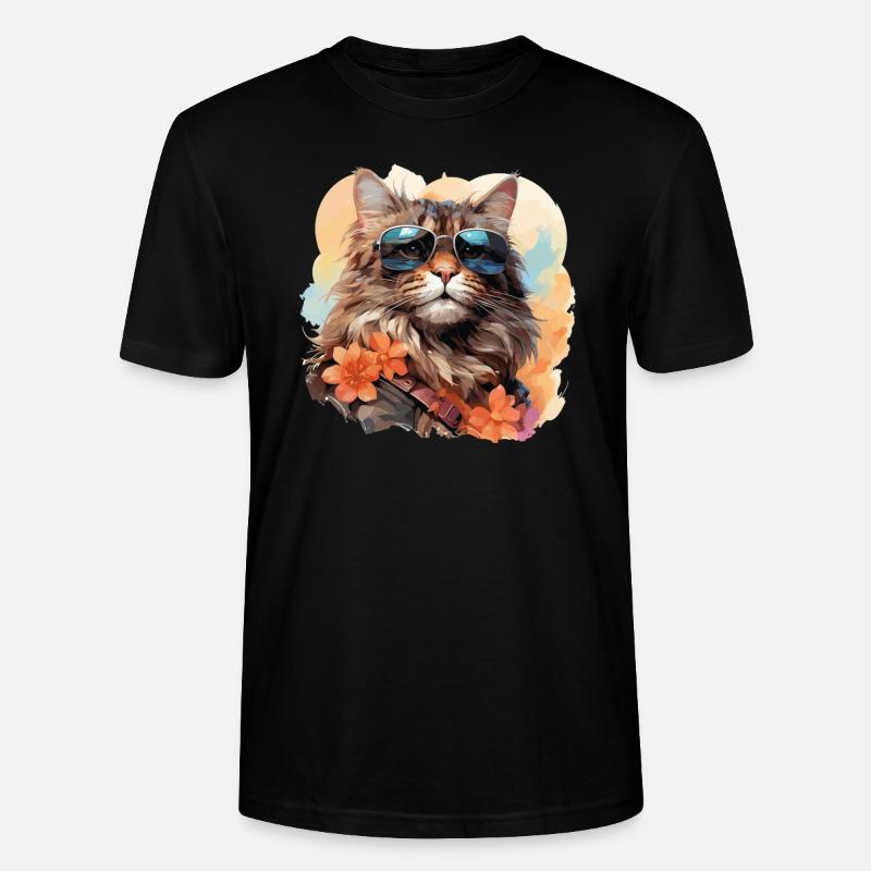 Coole Katze mit Sonnenbrille - Stanley/Stella Unisex Bio-T-Shirt CRAFTER - Schwarz