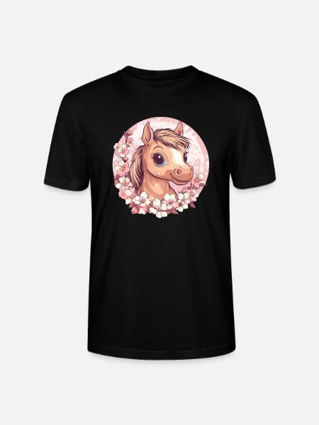 Cheerful Pony with Flowers - Stanley/Stella CRAFTER Unisex Organic T-Shirt - black