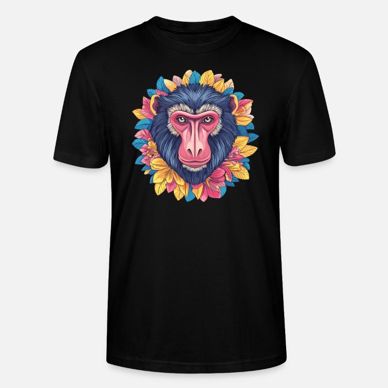 Mandrill mit Blumenkranz - Stanley/Stella Unisex Bio-T-Shirt CRAFTER - Schwarz