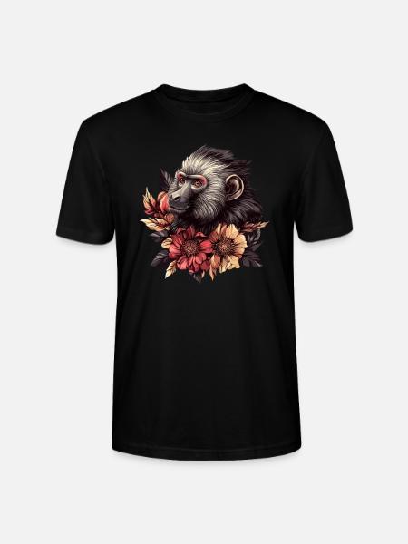 Pensive Monkey with Flowers - Stanley/Stella CRAFTER Unisex Organic T-Shirt - black