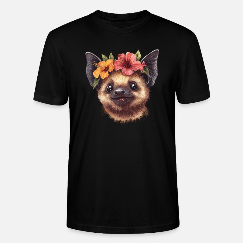 Fledermaus mit Blüten - Stanley/Stella Unisex Bio-T-Shirt CRAFTER - Schwarz