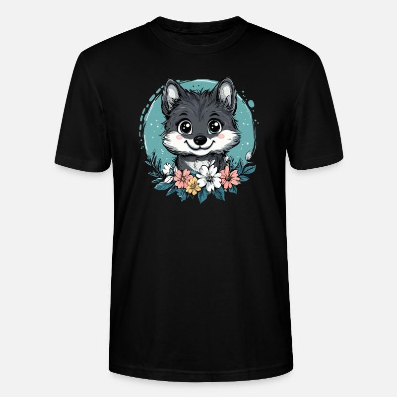 Süßer Wolf mit Blumen - Stanley/Stella Unisex Bio-T-Shirt CRAFTER - Schwarz