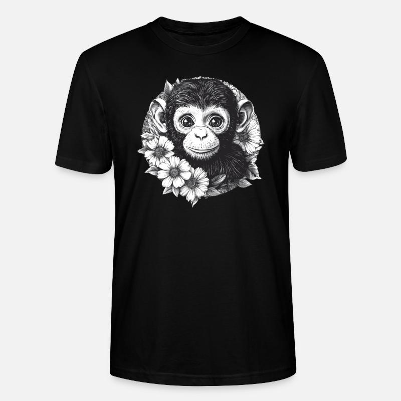 Schwarz-Weiß Affe mit Blumen - Stanley/Stella Unisex Bio-T-Shirt CRAFTER - Schwarz