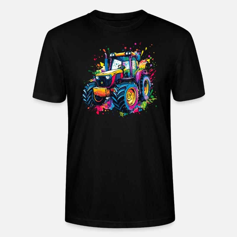 Bunter Traktor mit Farbklecksen - Stanley/Stella Unisex Bio-T-Shirt CRAFTER - Schwarz