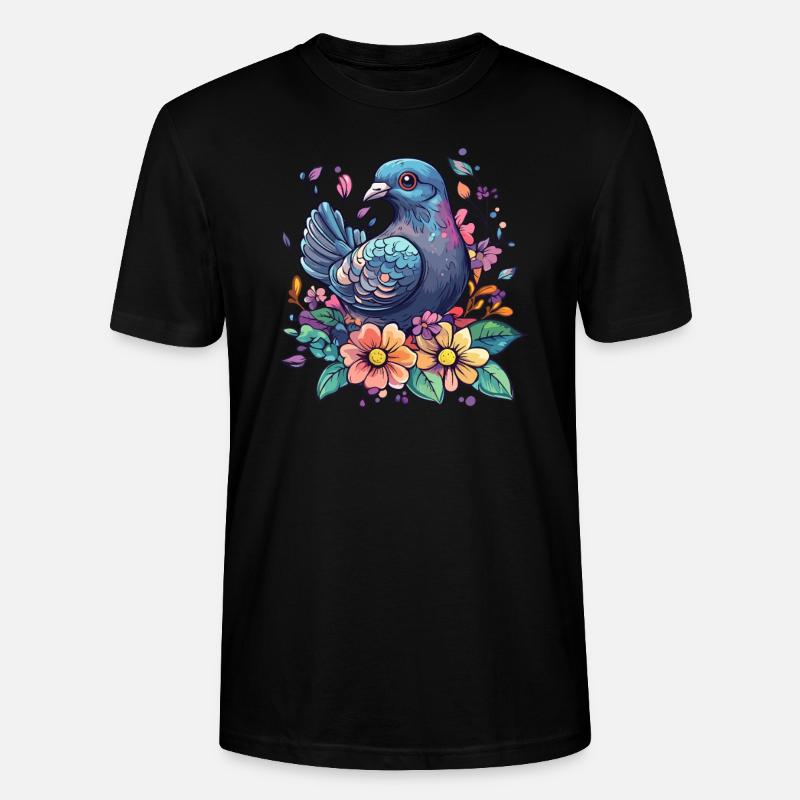 Bunte Taube mit Blumen - Stanley/Stella Unisex Bio-T-Shirt CRAFTER - Schwarz