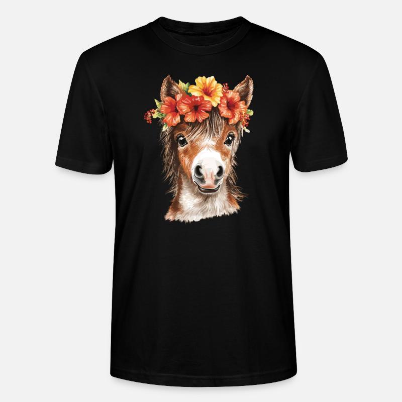 Pony mit Hibiskus - Stanley/Stella Unisex Bio-T-Shirt CRAFTER - Schwarz