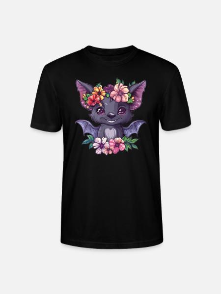 Flower Bat with Smile - Stanley/Stella CRAFTER Unisex Organic T-Shirt - black