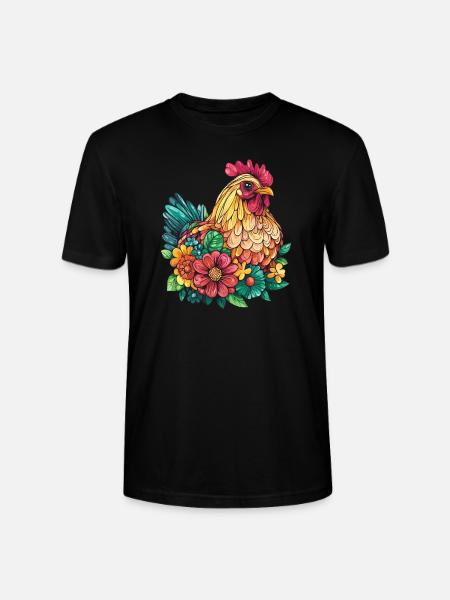Huhn im Blumenmeer - Stanley/Stella Unisex Bio-T-Shirt CRAFTER - Schwarz