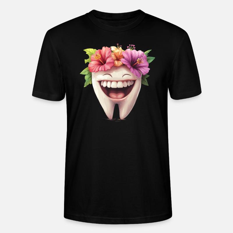 Lachender Zahn mit Blüten - Stanley/Stella Unisex Bio-T-Shirt CRAFTER - Schwarz