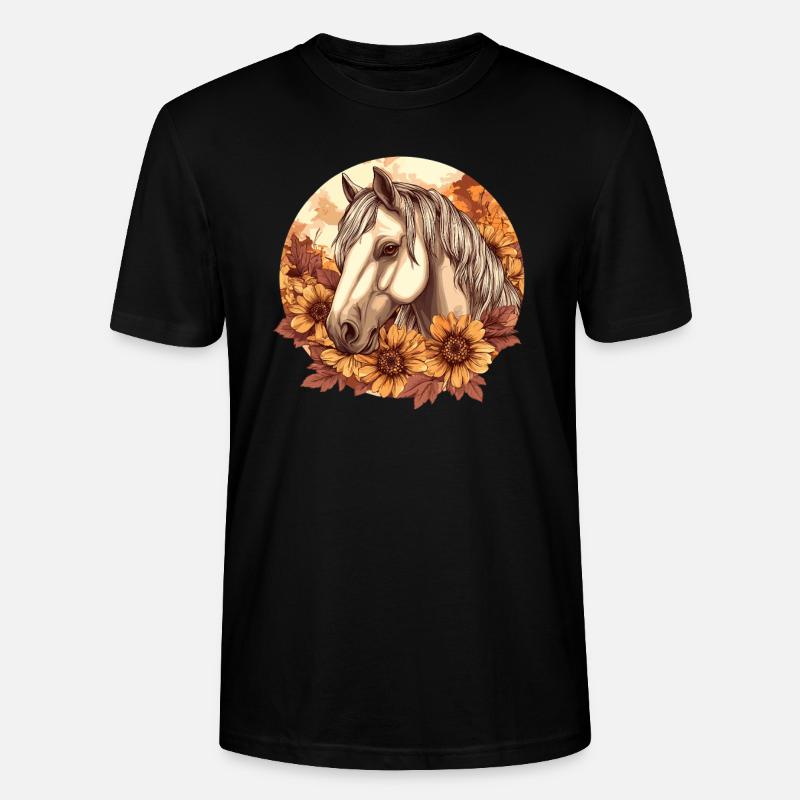 Pferd mit Sonnenblumen - Stanley/Stella Unisex Bio-T-Shirt CRAFTER - Schwarz