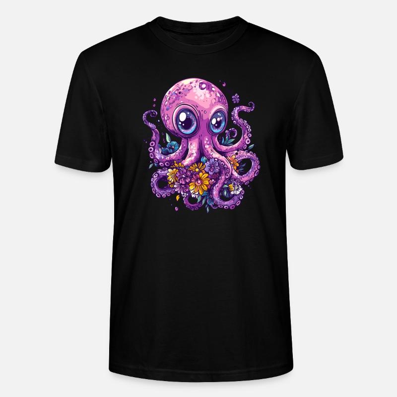 Pieuvre avec des fleurs - T-shirt bio CRAFTER Stanley Stella Unisexe - noir
