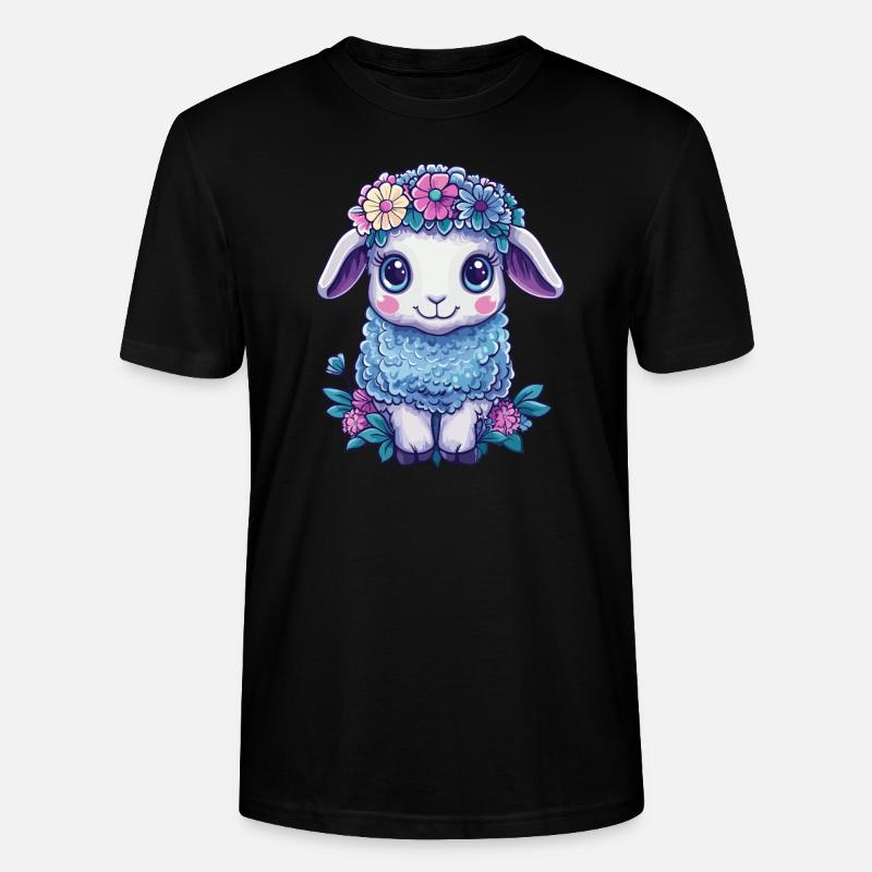 Schaf mit Blumen - Stanley/Stella Unisex Bio-T-Shirt CRAFTER - Schwarz