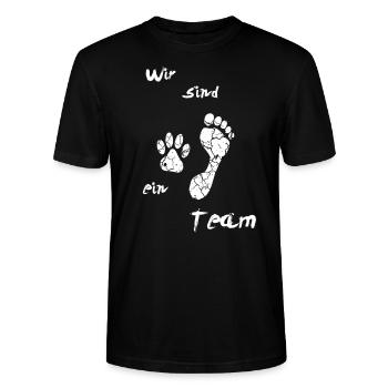 Wir sind ein Team, Hund,Hundeliebe, Hundeliebhaber - Stanley/Stella Unisex Bio-T-Shirt CRAFTER - Schwarz - Vorne - Alina (178cm) & Michal (187cm)