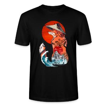 Renard japonais - T-shirt bio CRAFTER Stanley Stella Unisexe - noir - Devant - Alina (178cm) & Michal (187cm)