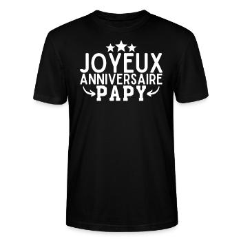 Joyeux anniversaire papy. t-shirt anniversaire - T-shirt bio CRAFTER Stanley Stella Unisexe - noir - Devant - Alina (178cm) & Michal (187cm)