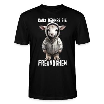Ganz Dünnes Eis Freundchen Schaf - Stanley/Stella Unisex Bio-T-Shirt CRAFTER - Schwarz - Vorne - Alina (178cm) & Michal (187cm)
