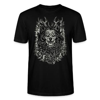 Nordic She Wolf Grey - Stanley/Stella CRAFTER Unisex Organic T-Shirt - black - Front - Alina (178cm) & Michal (187cm)