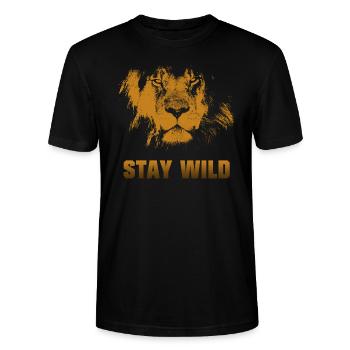 Bleib wild. Löwengesicht - Stanley/Stella Unisex Bio-T-Shirt CRAFTER - Schwarz - Vorne - Alina (178cm) & Michal (187cm)